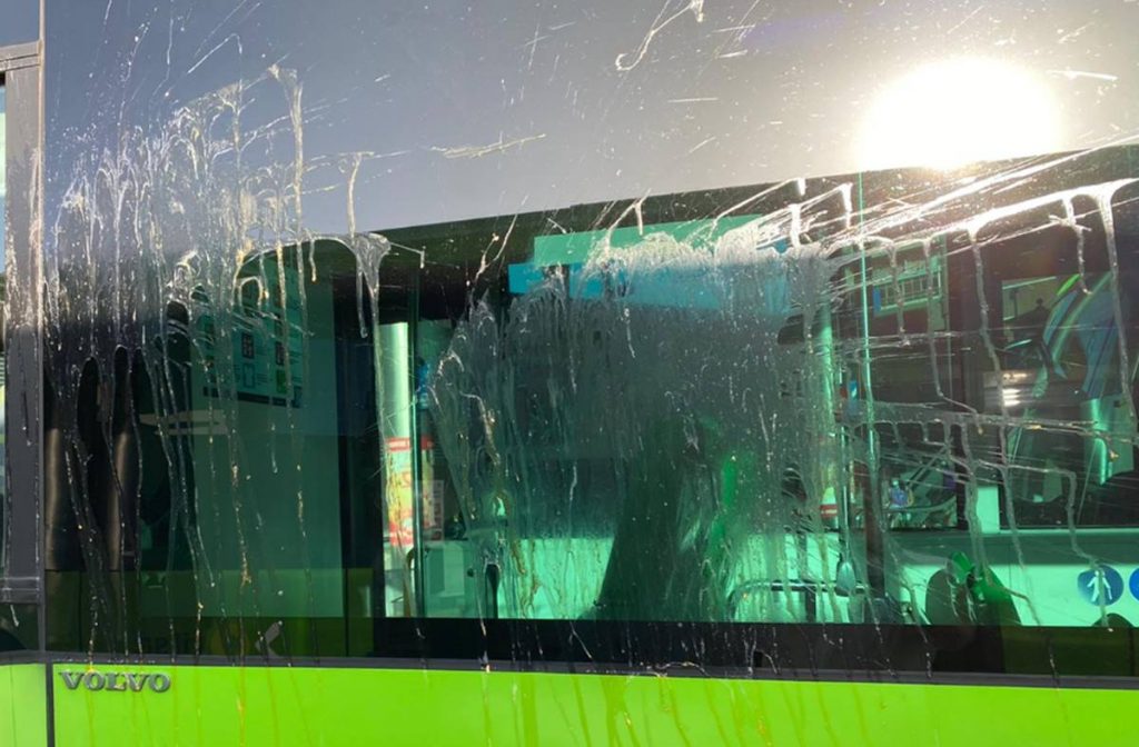 Así amanecieron algunas de las guaguas en Santa Cruz de Tenerife este domingo. Twitter (@danitfe)