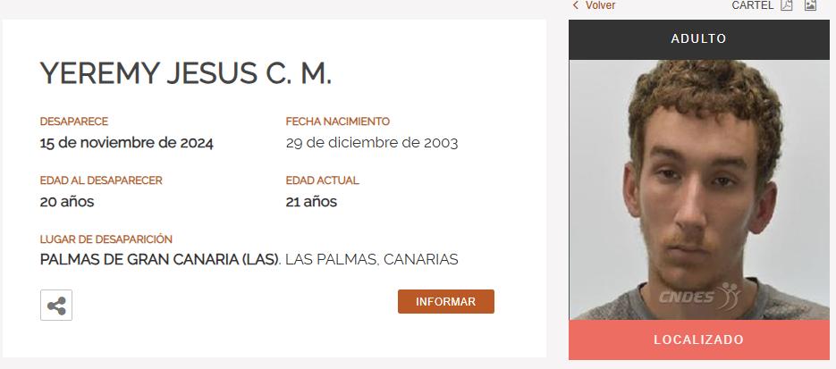 Encuentran a Yeremy Jesús, que había desaparecido en Canarias