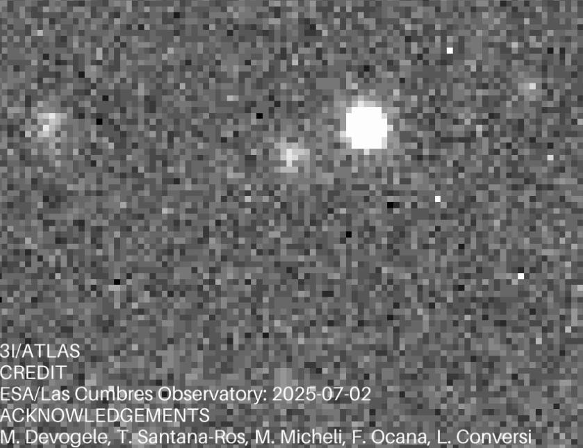 3I/ATLAS viajando a través de un fondo estelar, visto desde los telescopios terrestres del Observatorio Las Cumbres. (Crédito de la imagen: ESA Científicos)
