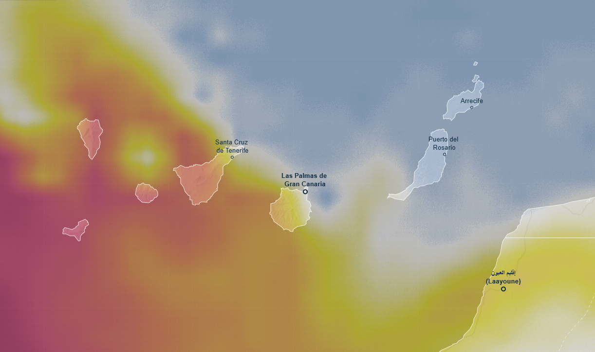 Calima sobre Canarias según la previsión de AEMET