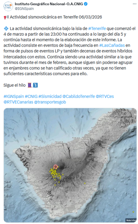 Publicación del IGN sobre los sismos en El Teide, Tenerife