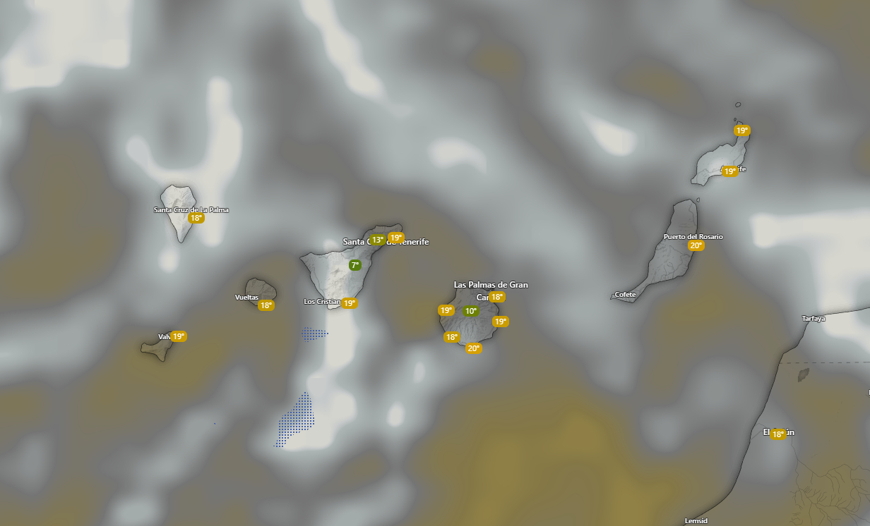 Cielos nubosos sobre Canarias este domingo con lluvias débiles previstas por la AEMET en el norte y zonas de interior de las islas montañosas mientras las temperaturas se mantienen estables
