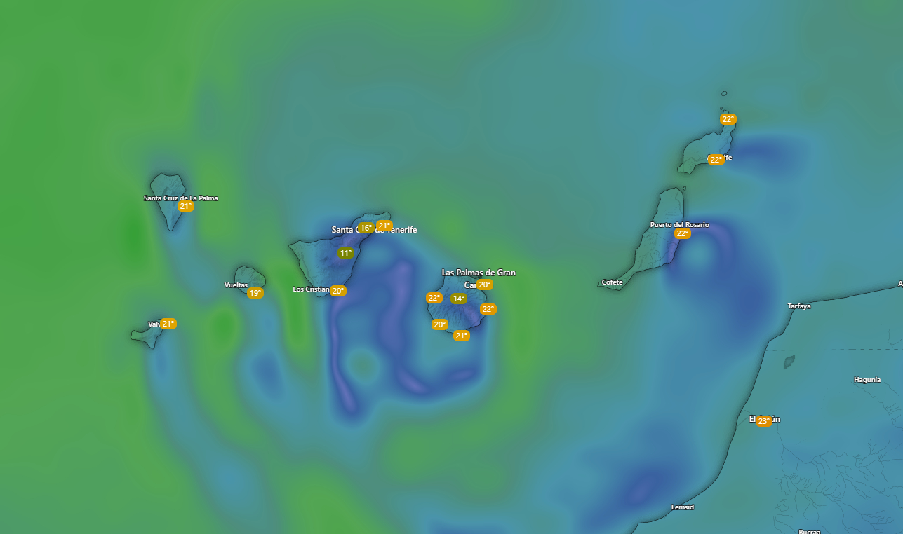 Cielos nubosos sobre Canarias este martes con lluvias previstas por la AEMET y descenso de temperaturas tras el episodio de calima que aún deja restos en altura sobre el archipiélago