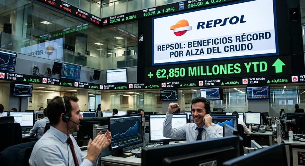 Beneficios de Repsol en 2026 con gráfico de evolución de ganancias y precios del petróleo