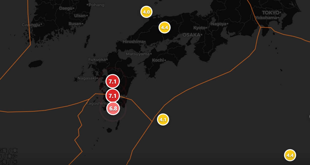 Localización del terremoto en Japón